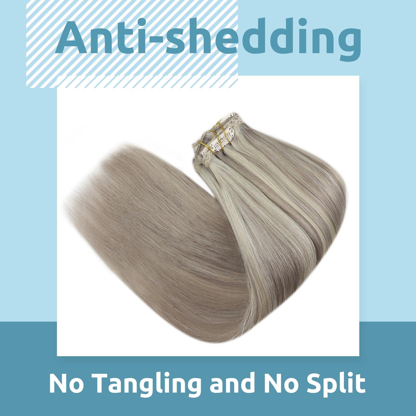 Fshine Fshine Dirty Blonde Clip in Extensions Human Hair 22 Inch 120g Lace Clip in Remy Hair Extensions Dirty Highlighted with Platinum Blonde Hair Extensions Hair Clip in Blonde Remy Hair 7pcs