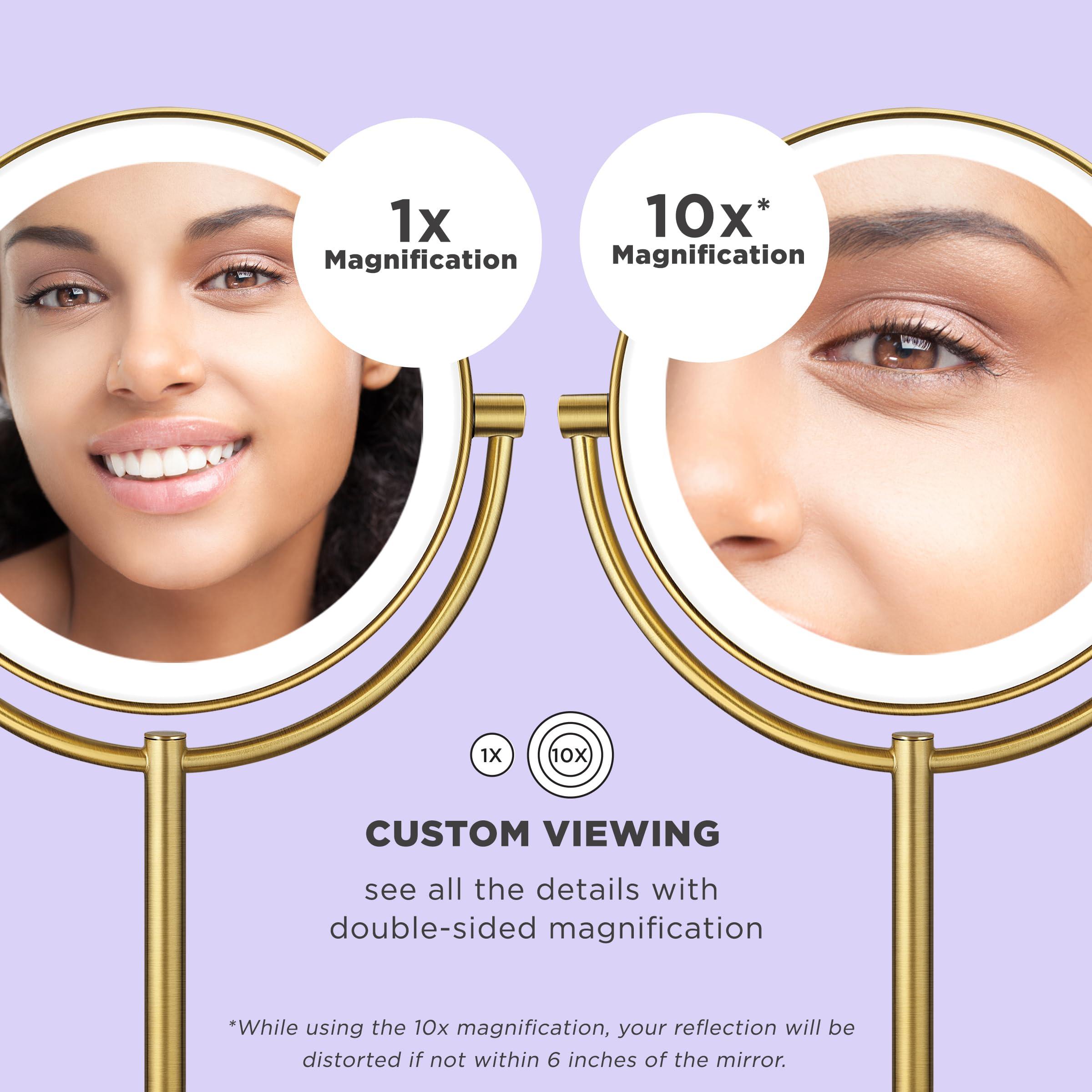 Conair Conair Lighted Makeup Mirror, LED Vanity Mirror, 1X/10x Magnifying Mirror, Corded in Brushed Brass Finish