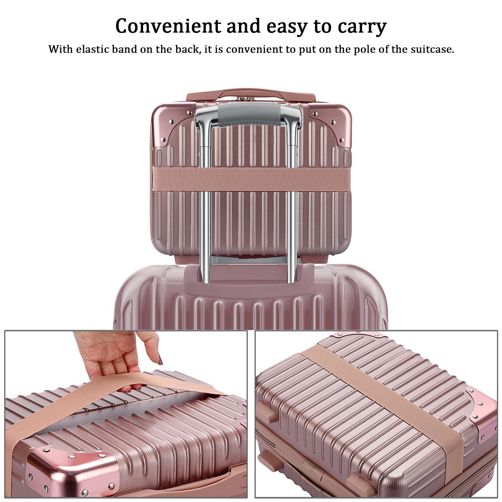 BSTKEY BSTKEY Portable Hard Shell Cosmetic Travel Case, Small Travel Hand Luggage with Elastic Band, Mini ABS Carrying Makeup Case Suitcase, Rose Gold