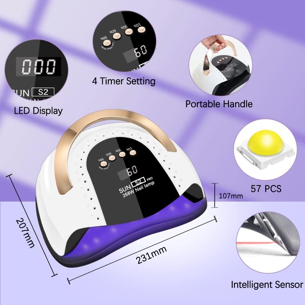 LKE 268W UV LED Nail Lamp, LKE Nail Dryer for Gel Polish, 4 Timers UV Nail Lamp Professional Nail Light, 57Pcs Lamp Beads and Automatic Sensor(White)