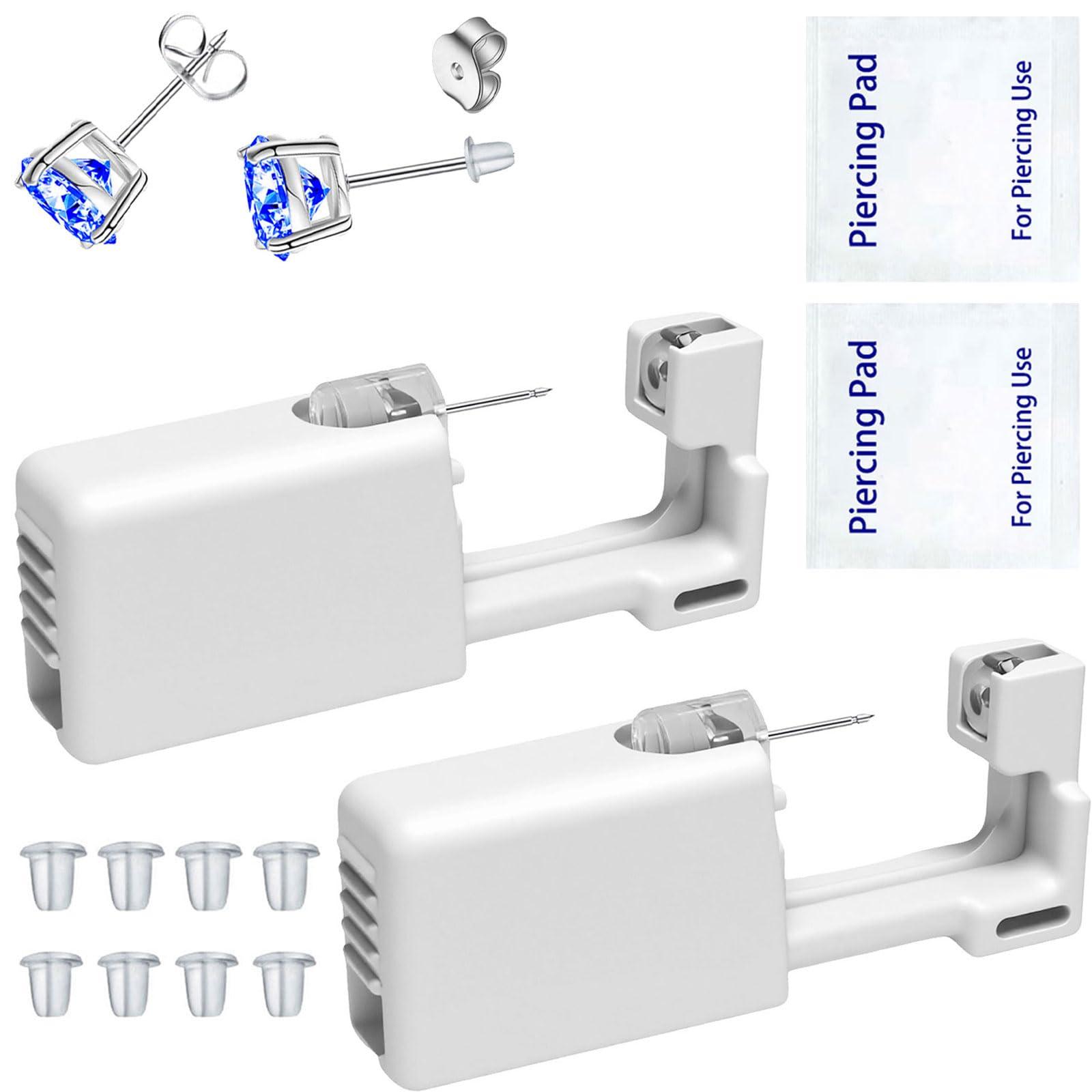 SLVIEKAE Ear Piercing Kits Disposable Ear Piercing Gun Kits No Pain Easy Use Ear Piercing Gun Kit Tool with Multi-Sized Gold Silver CZ Earring Studs (Blue)