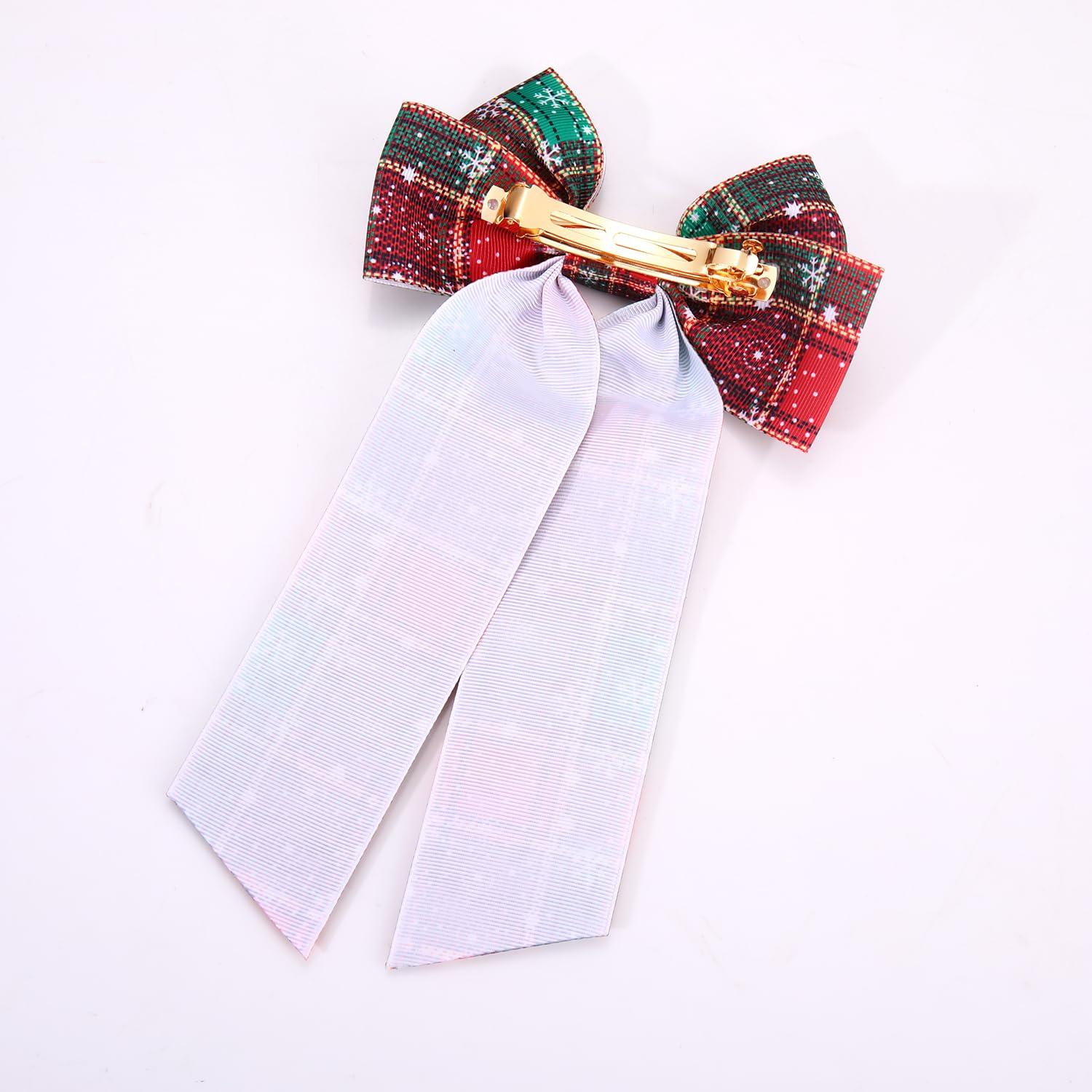 MOLOCH Christmas Hair Clips Xmas Hair Bow Clips Christmas Tree Reindeer Hair Bows Red Plaid Snowflake Hair Bow Christmas Hair Accessories