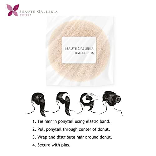 BEAUTÉ GALLERIA Beaute Galleria Hair Donut Bun Maker Ring Style Mesh Chignon Ballet Sock Bun (Large, Beige/Blonde)
