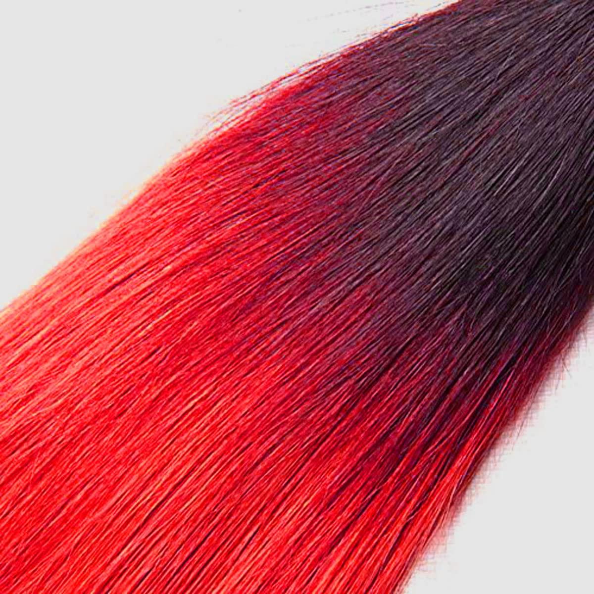 muaowig Red Human Hair Bundles Tow Tone Hair 3 Bundles Straight Ombre Red Bundles For Black Women Unprocessed Virgin Hair Weave 12 14 16 inch