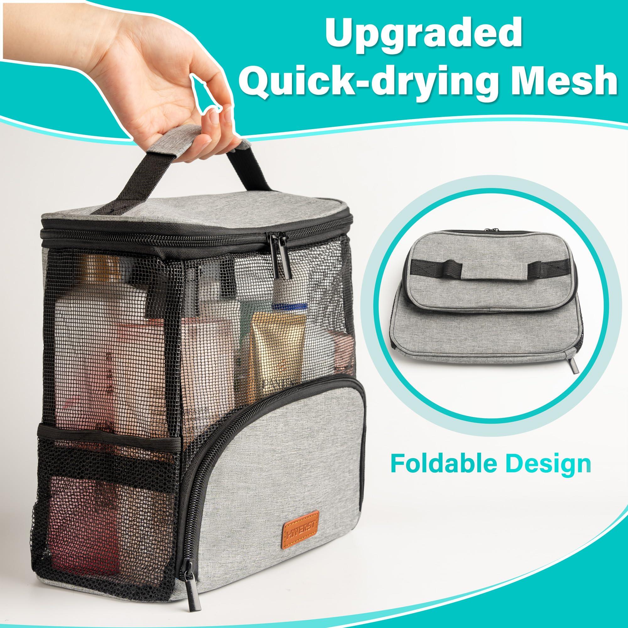 Hiverst Hiverst Hanging Toiletry Bag, Shower Caddy Tote Bag (Updated Version, Full Size Bottle Compatible), Bath Organizer for College Dorms, Gym, Camp, Women Men, with Funny Luggage Tag