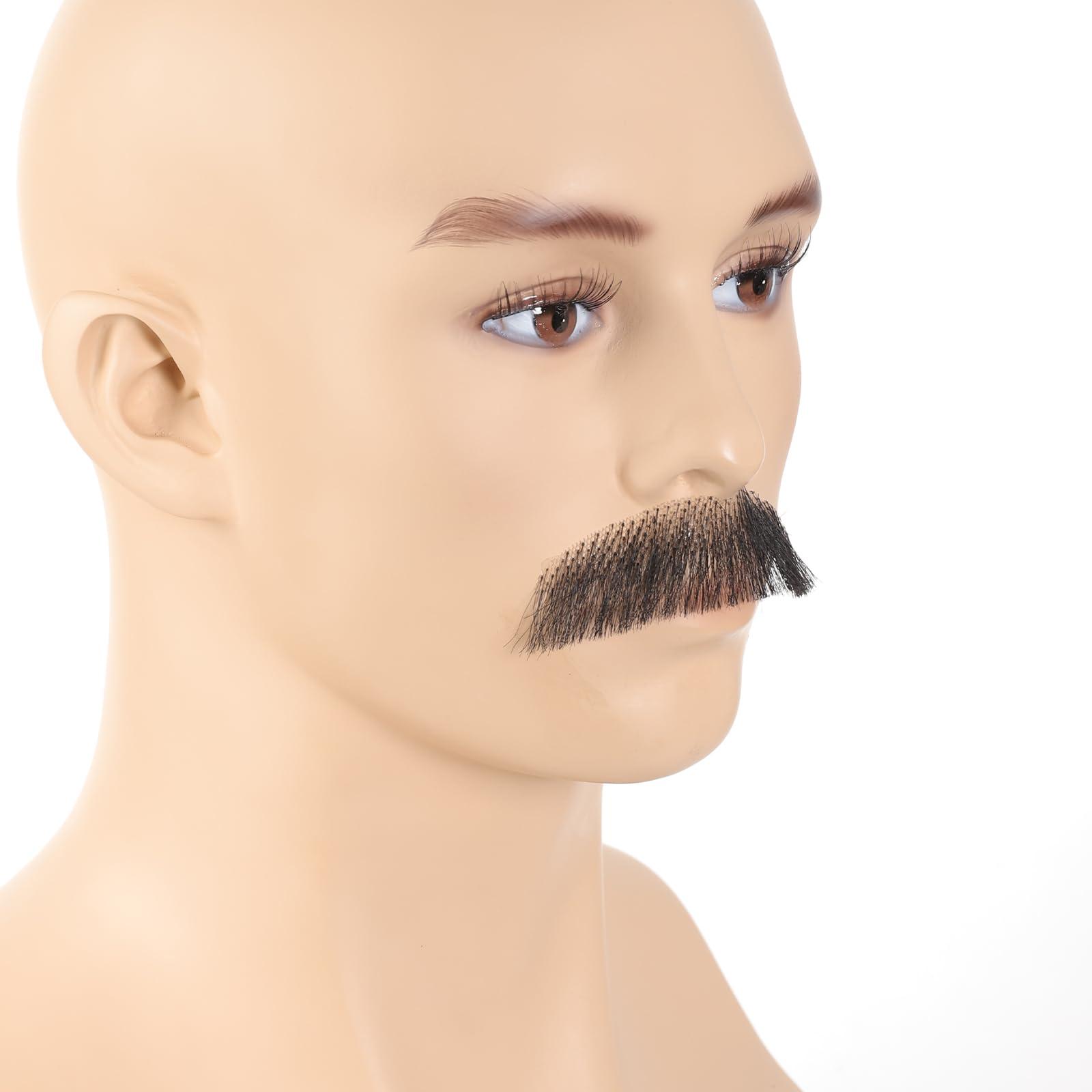 VIJIGIA Human Hair Full Hand Tied Realistic Fake Mustache Brown Human Hair Jack Sparrow Fake Beard Fake Goatee Costume Beard Fake Facial Hair Lace Beard for Women Halloween Funny Cosplay CostumeBLACK