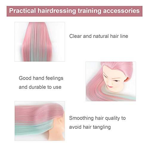 Joyzan Mannequin Head With Color Hair, Hair Styling Training Heads Manikin Cosmetology Doll Head Pink Real Synthetic Fiber Hairdressing Practice Model DIY Braiding Hair Art Salon Display Dyeing Knitting