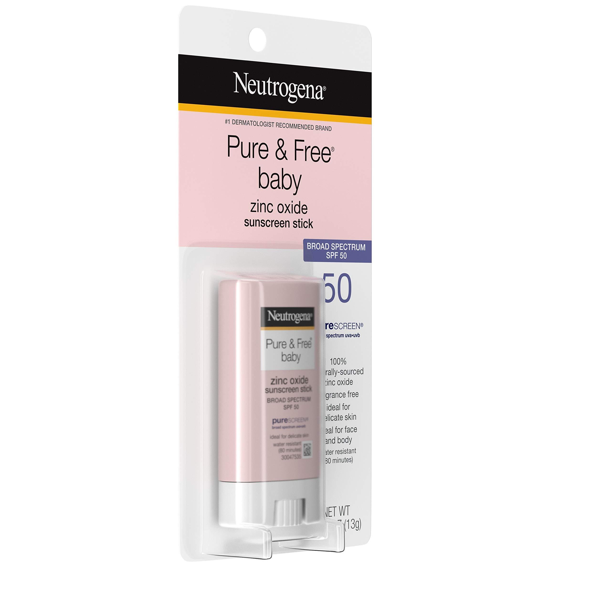 Neutrogena Neutrogena Pure & Free Baby Mineral Sunscreen Stick with Broad Spectrum SPF 50 & Zinc Oxide, Water-Resistant, Hypoallergenic, Paraben-, Dye- & PABA-Free Baby Face & Body Sunscreen, 0.47 oz