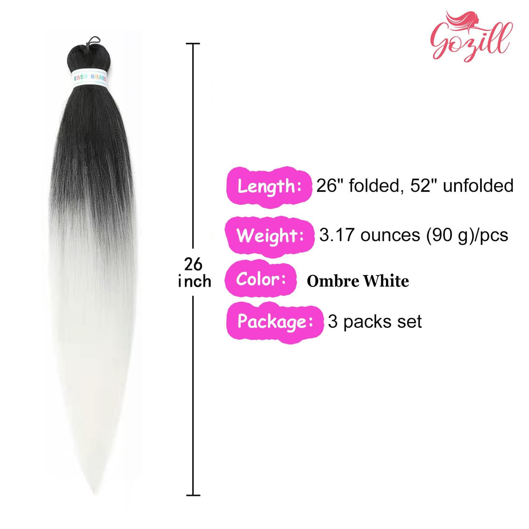 Gozill Ombre Platinum Blonde Braiding Hair Pre Stretched Box Braids Hair Extension 26 Inch Black Platinum Blonde Hair for Braiding(Pack of 3)