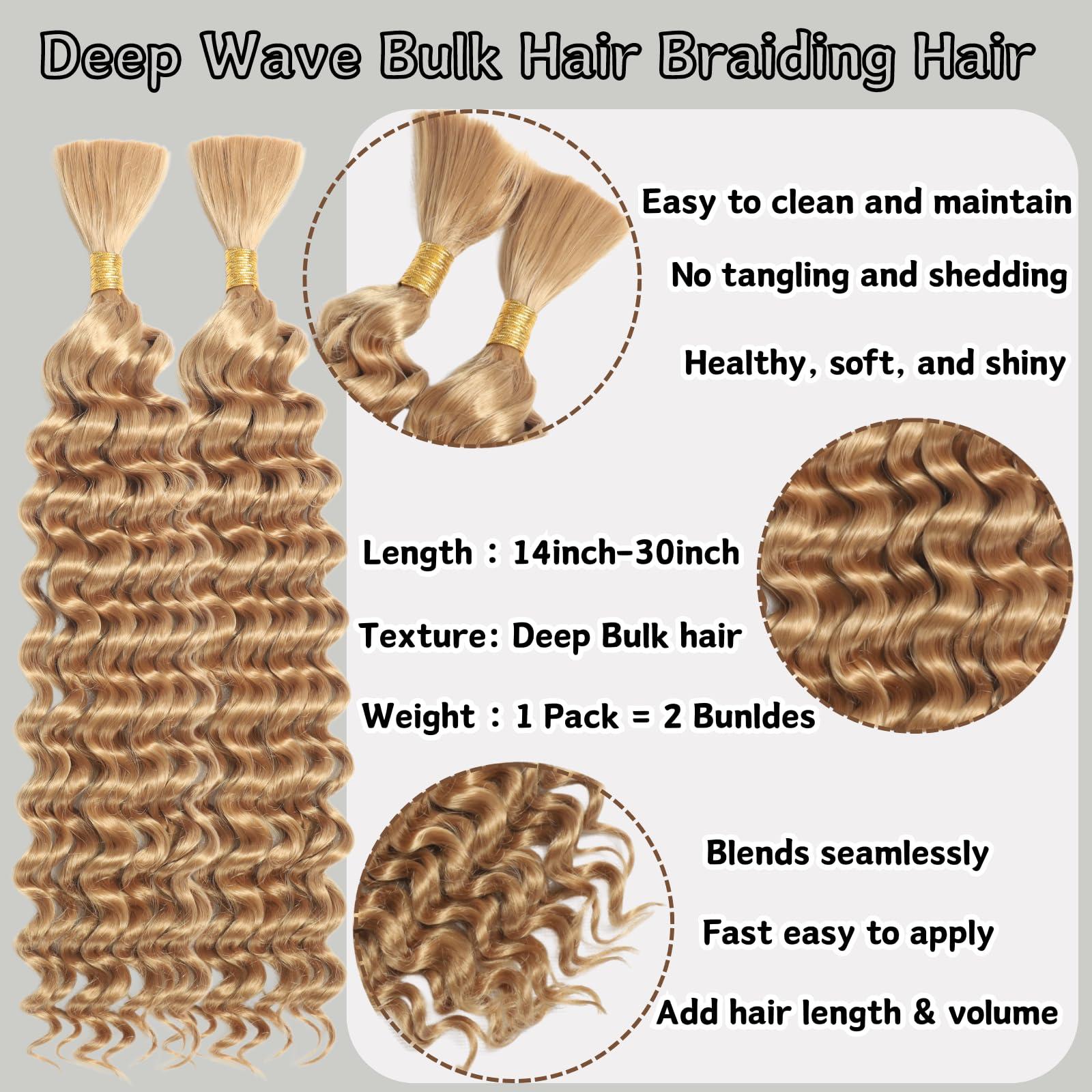 FCHLHFC Deep Wave Bulk Hair For Braiding Hair 20inch 150g No Weft Wet And Wavy Quality Synthetic Hair Braiding Extensions For Boho Braids2 Bundles/Pack 27#