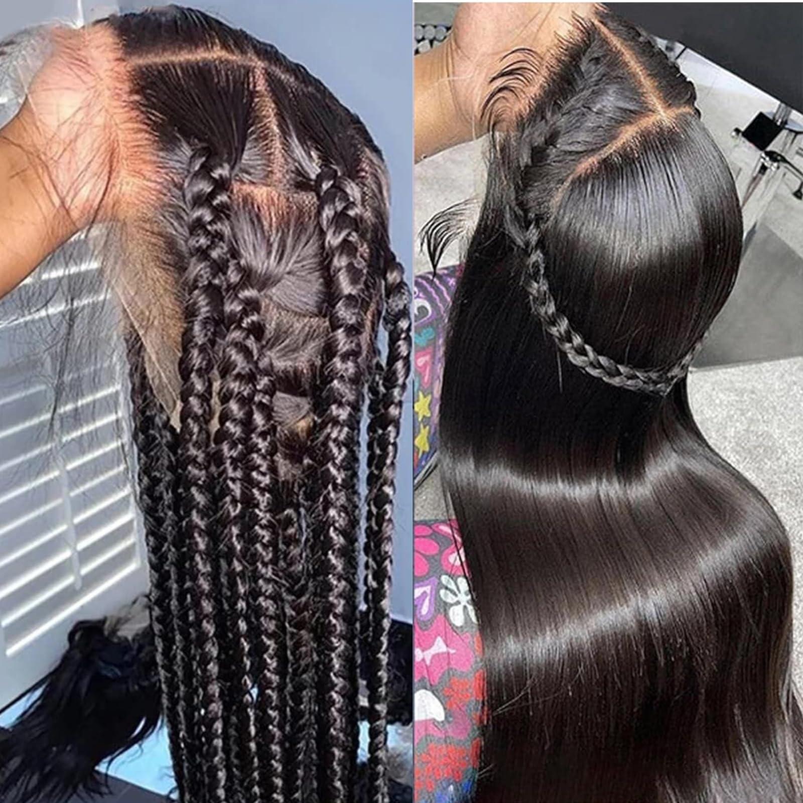 HERMOUS HERMOUS Full Lace Human Hair Wigs HD Transparent Lace Pre Plucked Handmade Whole Head Part Anywhere Lace Wig 180% Density Straight 12A Brazilian Virgin Remy Hair 12 Inch Natural Black