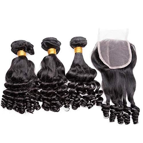 Generic Cloud Hair 9A Aunty Funmi Hair Spiral Curls Weave With Closure 4Pcs Lot Brazilian Human Hair Bouncy Curly Hair Weft With Closure (14 16 18+12 inch closure)
