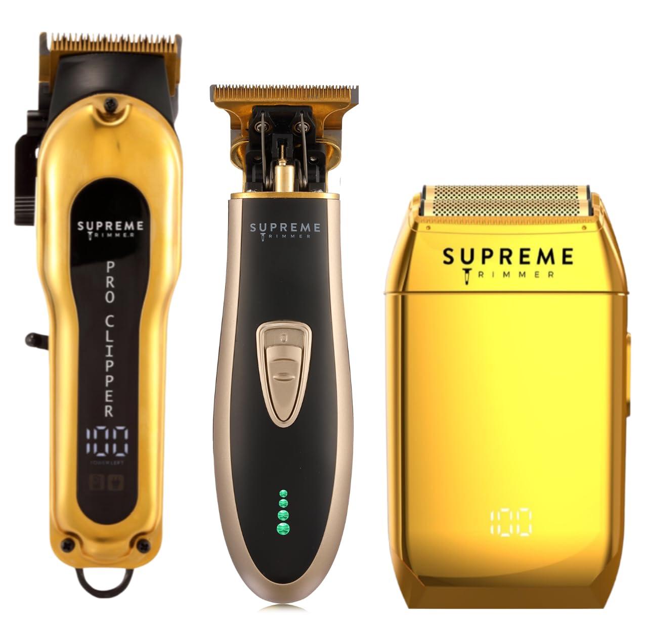 Supreme Trimmer Supreme Trimmer 3-in-1 Barber Bundle | Pro Clipper, T-Shaper Trimmer & Crunch Foil Shaver | Professional Beard Trimmer Mens Hair Clipper Kit | Gold