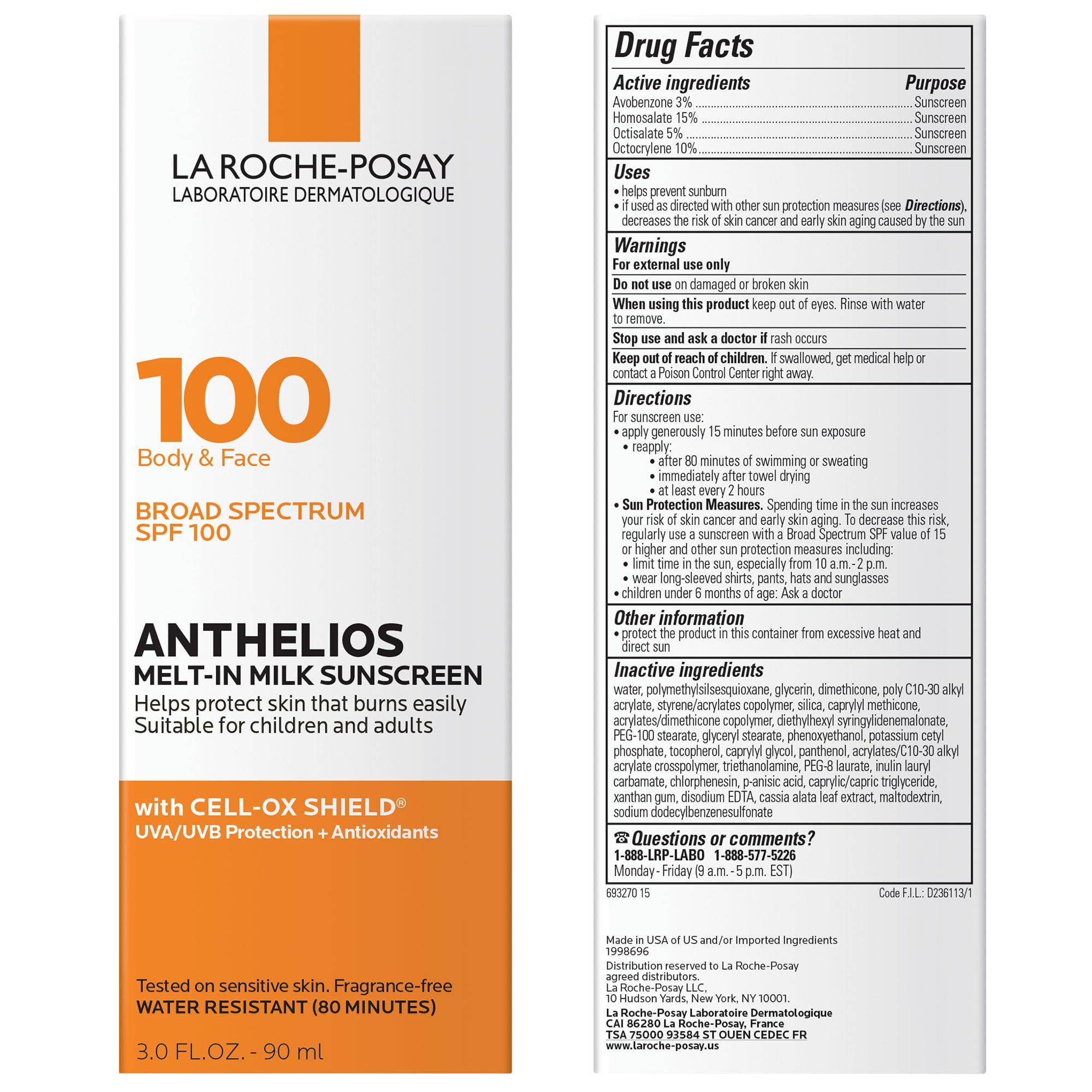 La Roche-Posay La Roche-Posay Anthelios Melt-In Milk Sunscreen SPF 100, Sunscreen For Body & Face, Broad Spectrum SPF + Antioxidants, Oil Free, For Sun Sensitive Skin, Oxybenzone Free