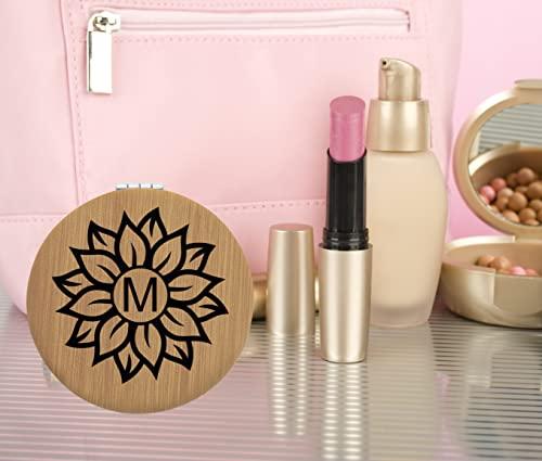 Art laser Engraving Personalized Compact Mirror, Custom Travel Mirror, Engraved Pocket Mirror with Double Sided Magnification Hand Mirror - Wedding, Birthday, Girls Woman Gift (Bamboo Color Material), Variety Color