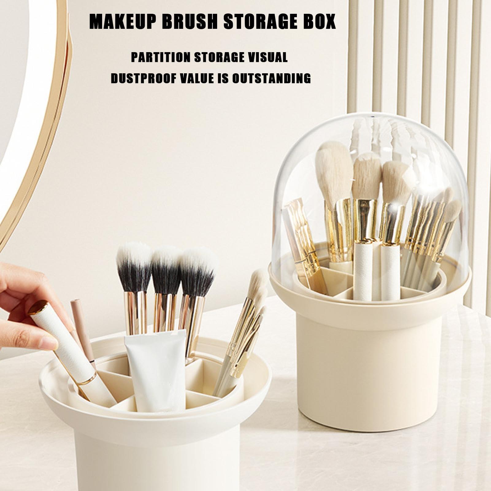 EsEico EsEico Covered Makeup Brush Holder, 360 Rotating Dustproof Make Up Brushes Container, Clear Dustproof Make Up Brushes Cup, Covered Cosmetic Container, Storage Box For Countertop Organization, White