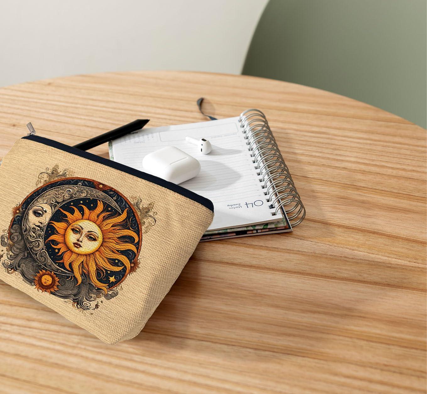 Ayxvt Ayxvt Boho Makeup Bag, Sun and Moon Makeup Bag, Hippie Flower Pouch Floral Cosmetic Bag, Boho Gifts for Women Teen Girls (Boho Sun Moon)