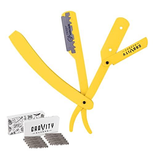 GRAVITY RAZORS Professional Straight Razor - Minimal Exposure Straight Razor Kit with 10 Gravity Premium Blades.5mm Exposed ("The OG")