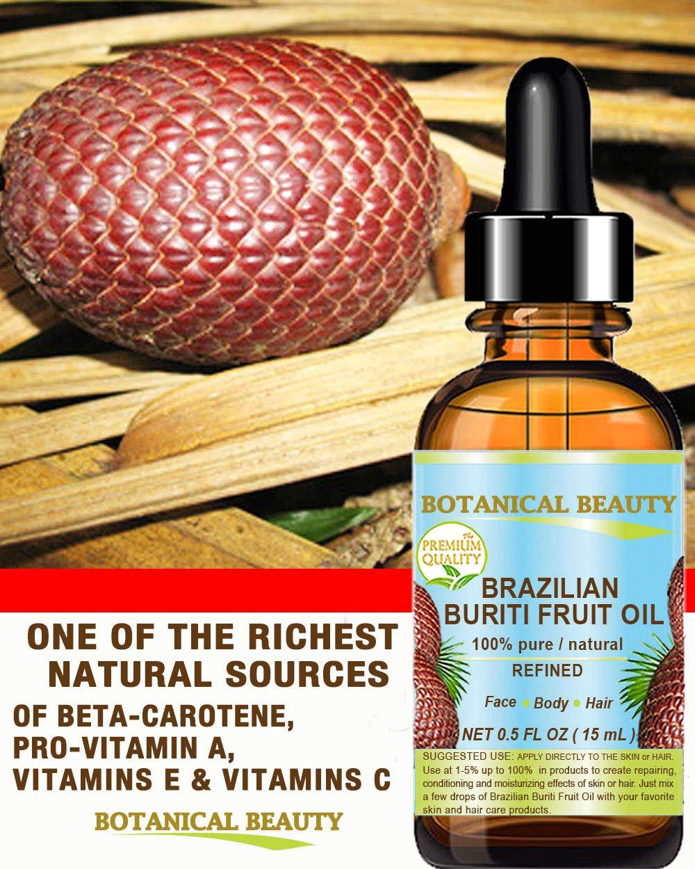 Botanical Beauty Brazilian BURITI FRUIT OIL Pure Natural Virgin Refined Cold Pressed Carrier Oil Undiluted 1 fl.oz- 30 ml for Face, Body, Hair, Lip and Nails by Botanical Beauty
