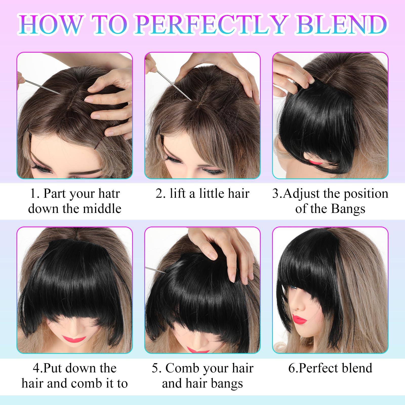 Tyqour Tyqour 2pcs Wispy Curtain Bangs Hair Clip, Bangs Clip, Bangs Hair Clip In Bangs Real Human Hair, Black Hair Extensions Clip In, Clip On Bangs for Women Daily Wear(Black)