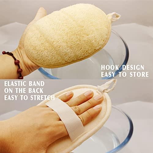 YIQINGJIE Natural Loofah Sponge Exfoliating(4 Packs),Made with Eco-Friendly and Biodegradable Shower Luffa Sponge, Loofah for Women and Men, Brown