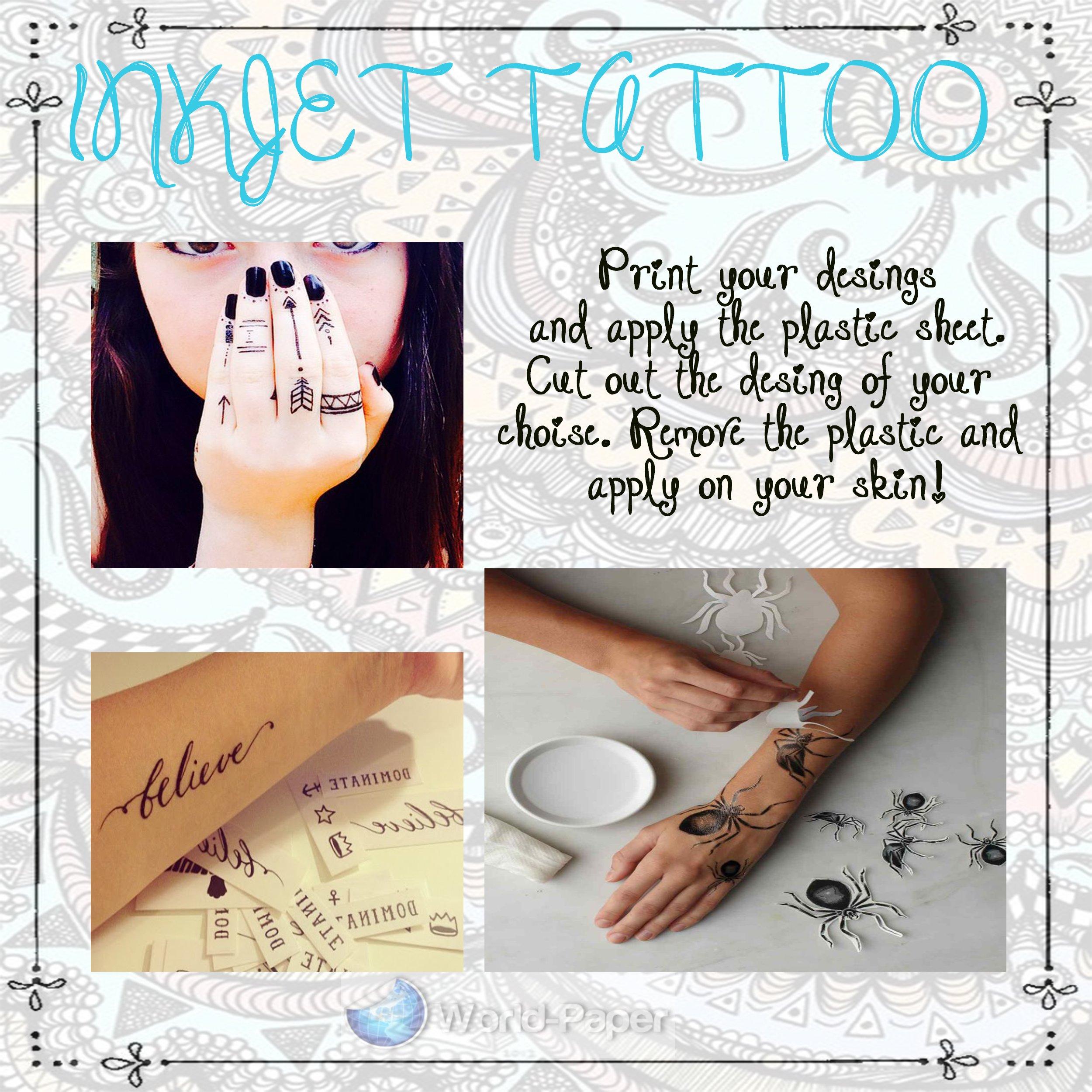 World-Paper Inkjet Tatto Inkjet Temporary Tattoo Paper 8.5" x 11" (Pack of 5 Sheets) -Make Your Own Removable Tattoo