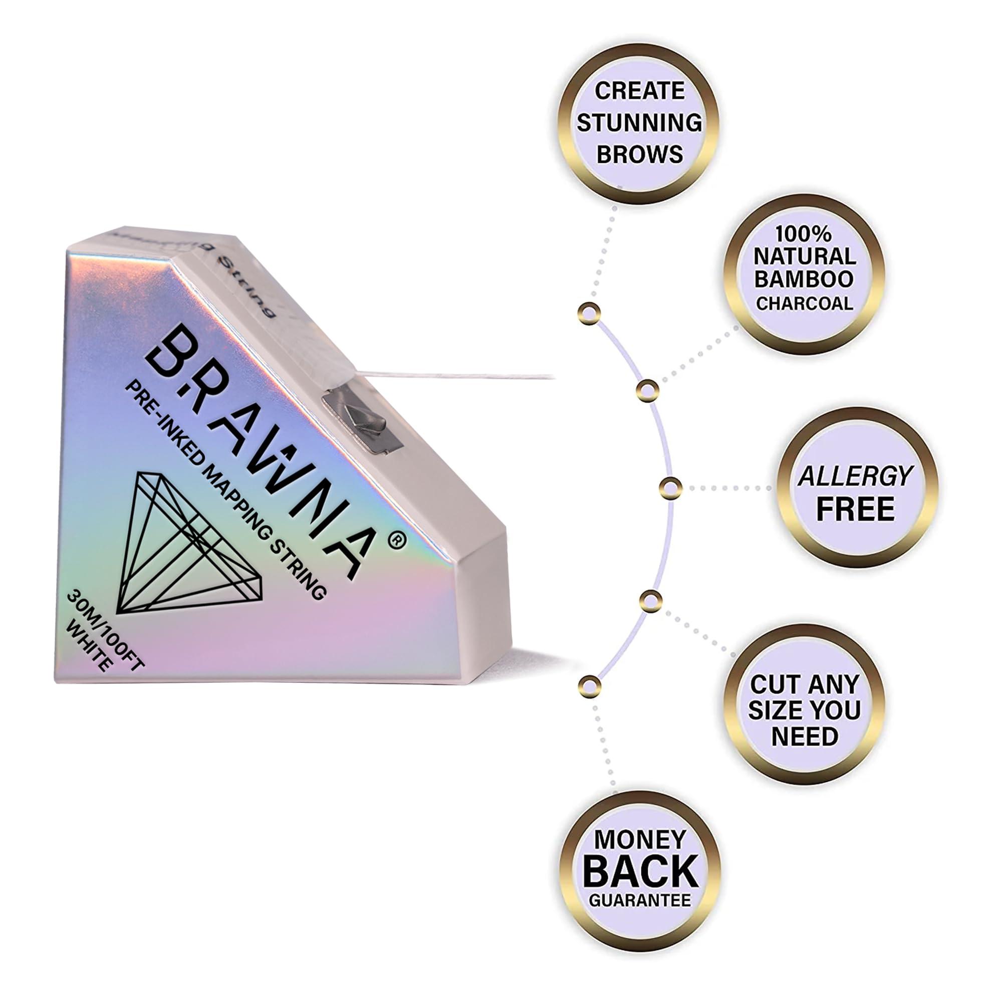 BRAWNA BRAWNA [ Upgraded Version ] 30 Meters White Brow Mapping string for Eyebrow Measuring - Microblading Supplies - PMU Kit - Brow Lamination Kit - Pre inked Mapping Thread