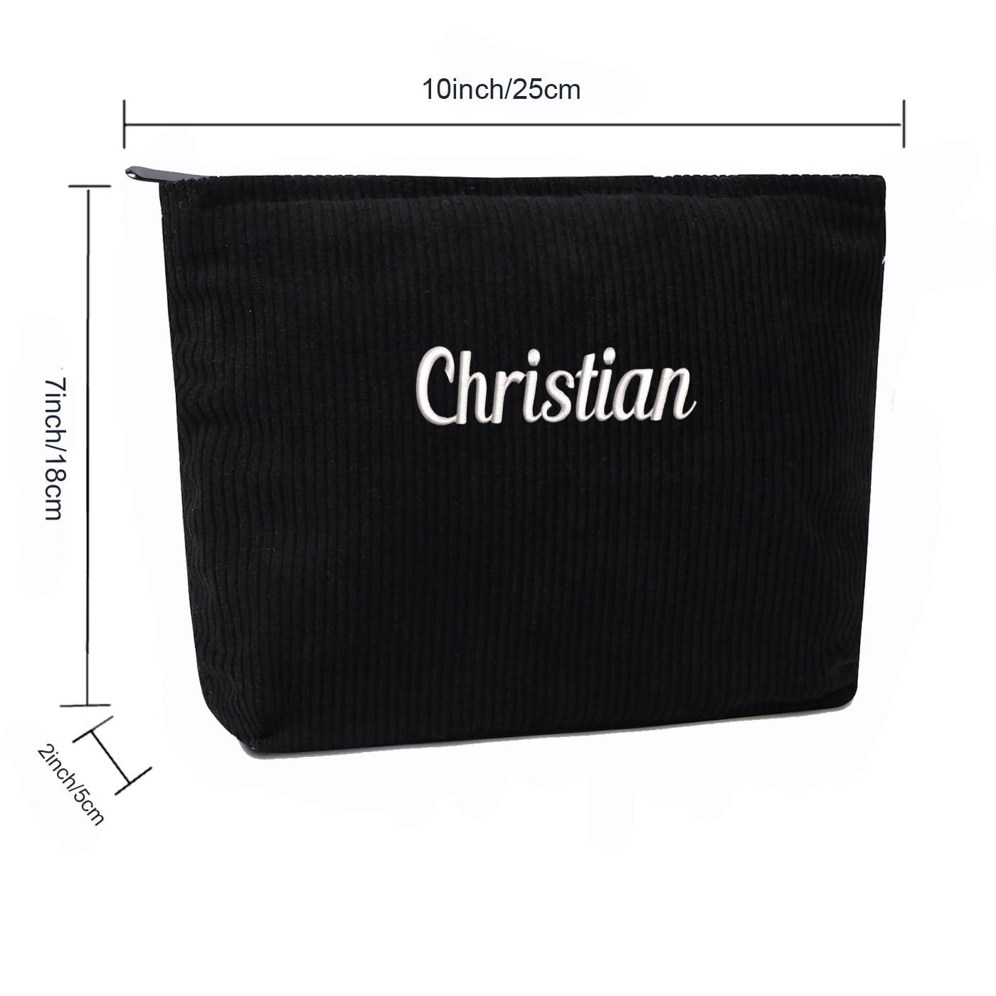GOPHIE GOPHIE Personalised Corduroy Makeup Bag-Zippered Cosmetic Bag For Women Custom Embroidered Makeuo Pouch Organizer Gift for Her (6, Black)