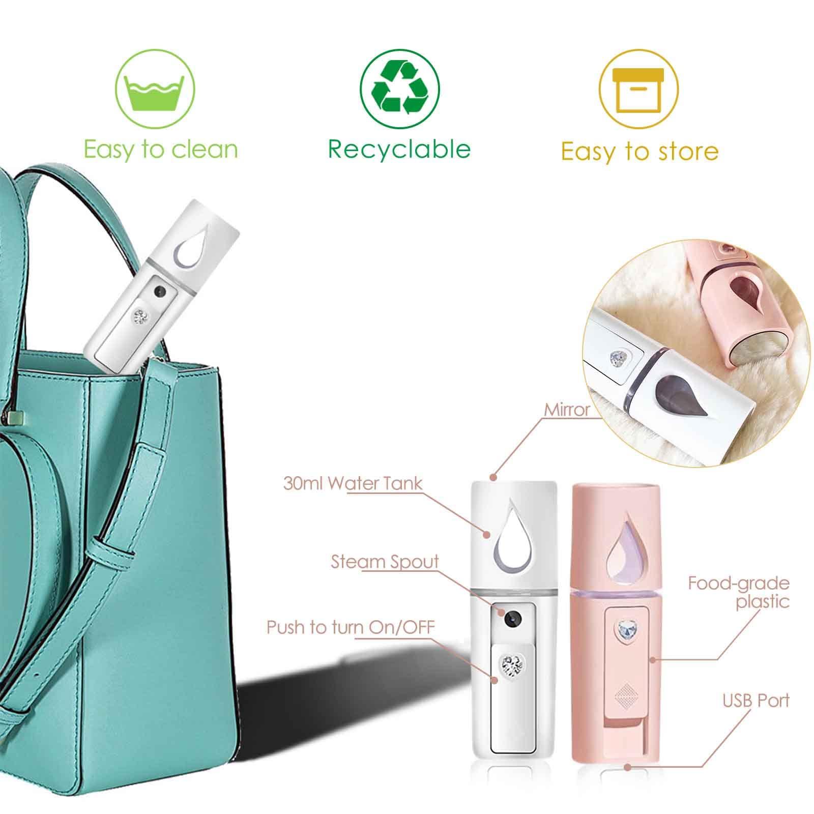 GIVERARE GIVERARE 2 Pack Nano Facial Steamer, Handy Mini Mister with Mirror, USB Rechargeable Mist Sprayer, Visual Water Tank Moisturizing&Hydrating for Face, Makeup, Skin Care, Eyelash Extensions-Pink