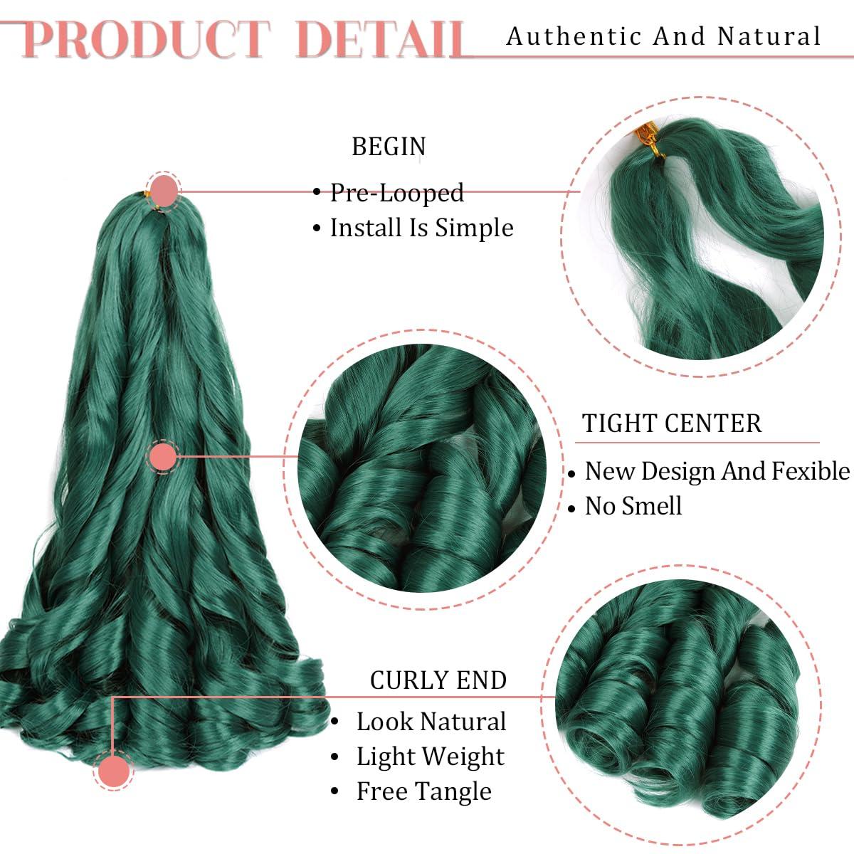 Luoyudu Green French Curly Braiding Hair 24 inch Loose Wavy 2 Packs Bouncy Braiding Hair extensions 75g/Pack French Curls Synthetic Hair Extensions (24inch,2packs,Green)