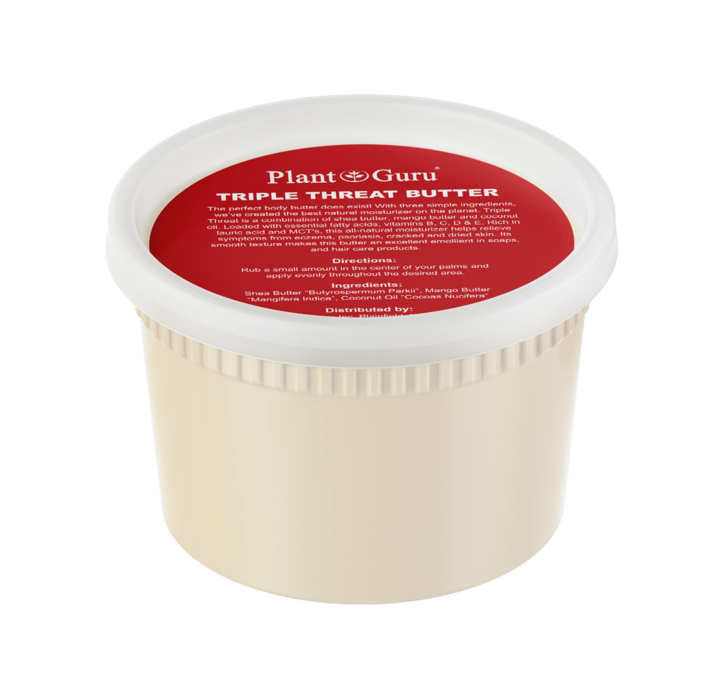 Plant Guru Triple Threat Body Butter 14 oz. - Blend of Shea, Mango & Coconut Oil - 100% Pure Natural Raw Unrefined Moisturizer For Dry Skin, Face And Hair. Great For Lip Balm and Soap Making