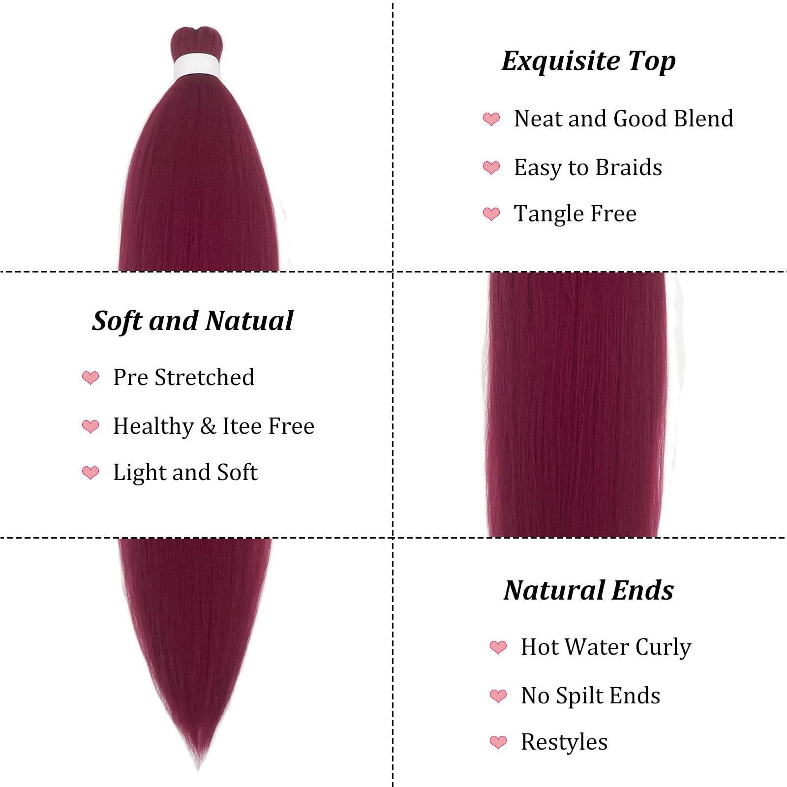 UPruyo Dark Red Burgundy Braiding Hair Pre Stretched 26 inch Synthetic Hair for Braiding Micro Braiding Hair Extensions for Box Braids Long Knotless Prestretched Pre Stretched Braiding Hair (Pack of 6, 900#)