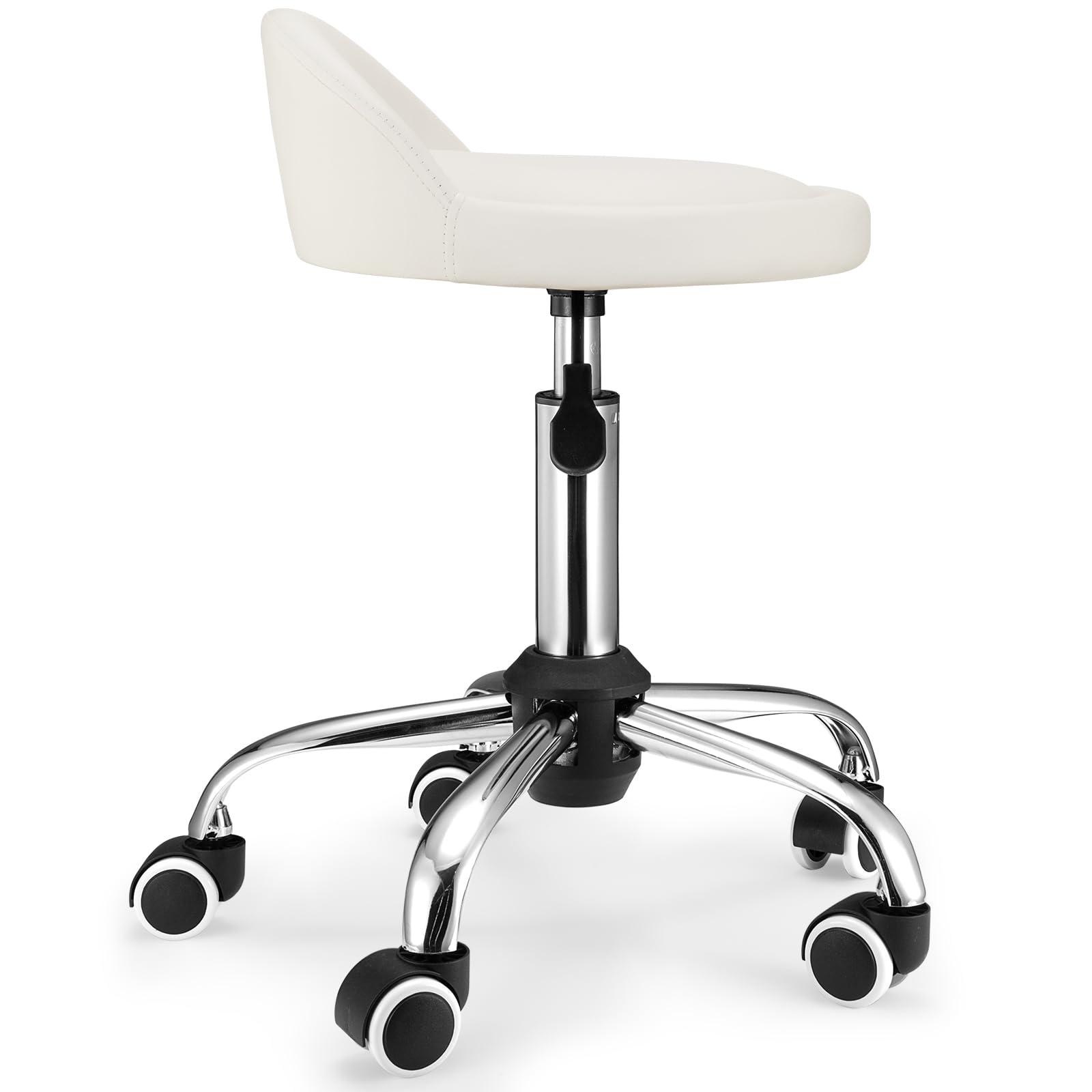 FNZIR FNZIR Swivel Rolling Stool with Wheels Height Adjustable Stool Chair Drafting Chair with Backrest White