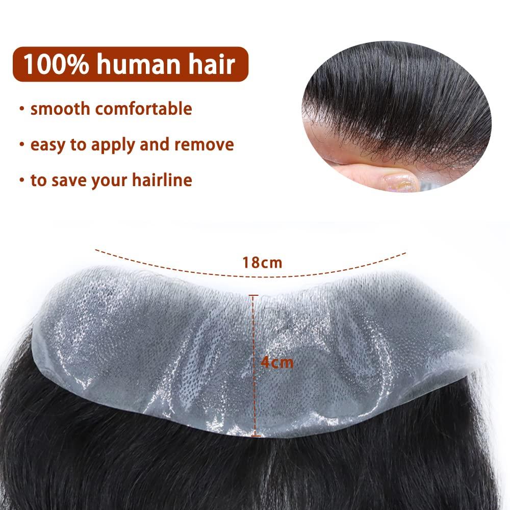 Healthlif Frontal Hair Piece For Receding Hairline Men\'S Toupee V-Shape Hairline European Human Hair Patch For Men Pu Frontal Hairpiece For Men Frontal Cover Hair Replacement System #1B OFF BLACK 100% Density