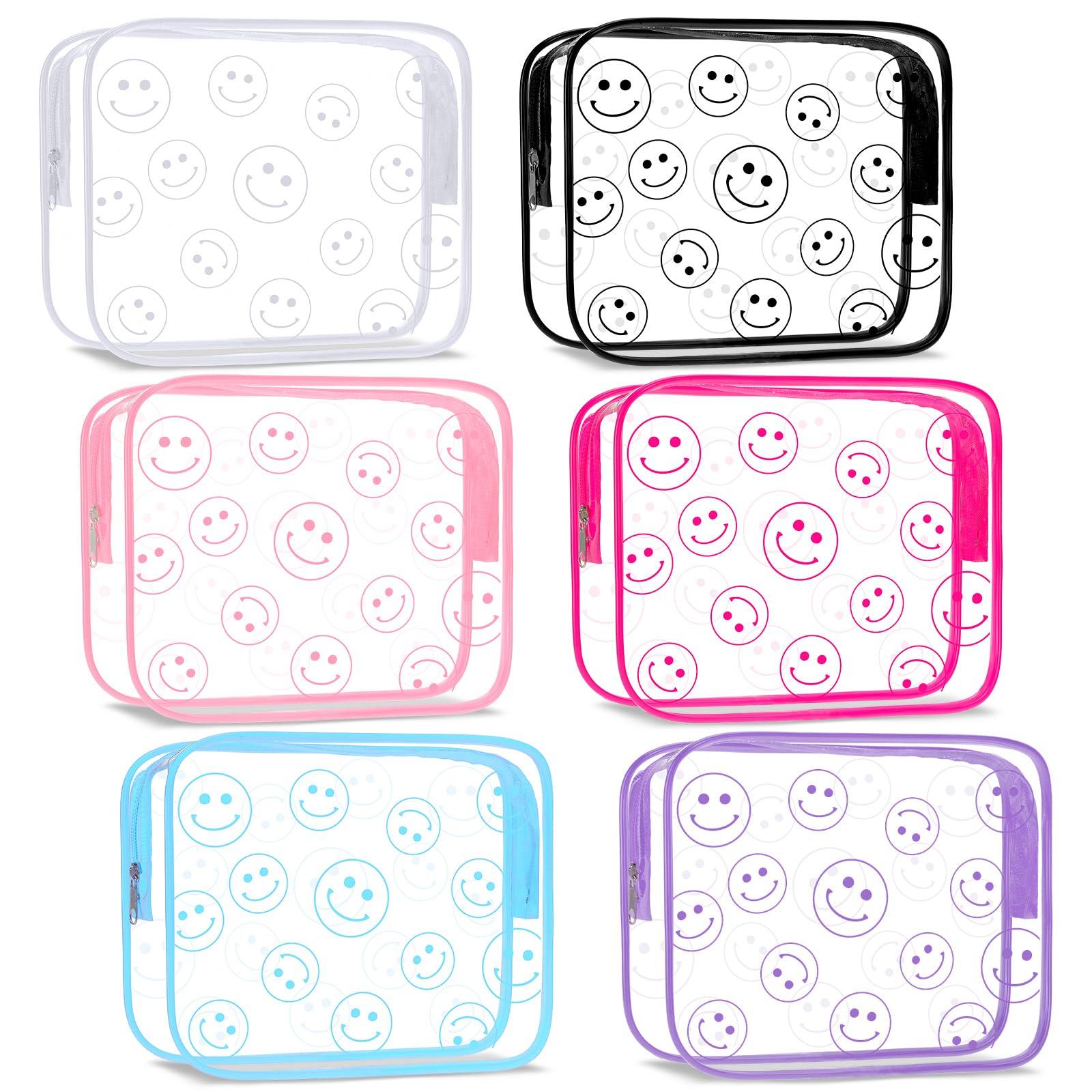 Cunno Cunno 6 Pcs Makeup Bags Gifts for Women Preppy Boho Smile Face Flamingo Clear Makeup Bags Cosmetic Transparent PVC Travel Toiletry Organizer(Smile Style)