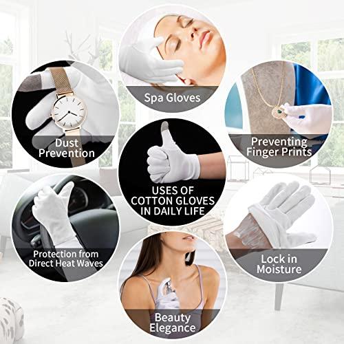 Sibba 4 Pairs Touch Screen Moisturizing Gloves White Cotton Moisturizing Gloves Overnight Bedtime Heal Eczema Sleeping Lotion Hand Spa Treatment Gloves Repair Rough Cracked Dry Chapped Hands Skin