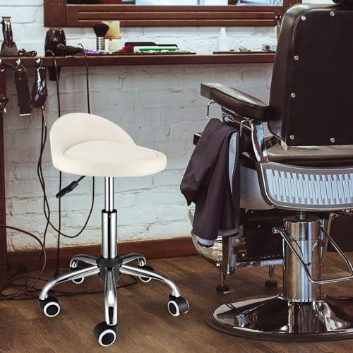 FNZIR FNZIR Swivel Rolling Stool with Wheels Height Adjustable Stool Chair Drafting Chair with Backrest White
