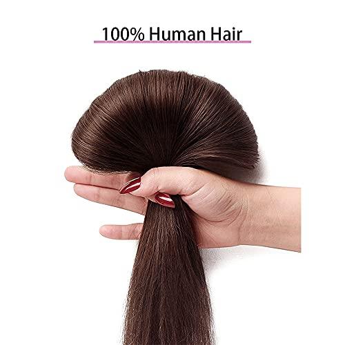 BUGUQI 80g Hair Extensions Clip in Human Hair Darker Brown Human Hair Extensions Clip in Real Hair Straight Thick Weft 20 Inch 7pcs