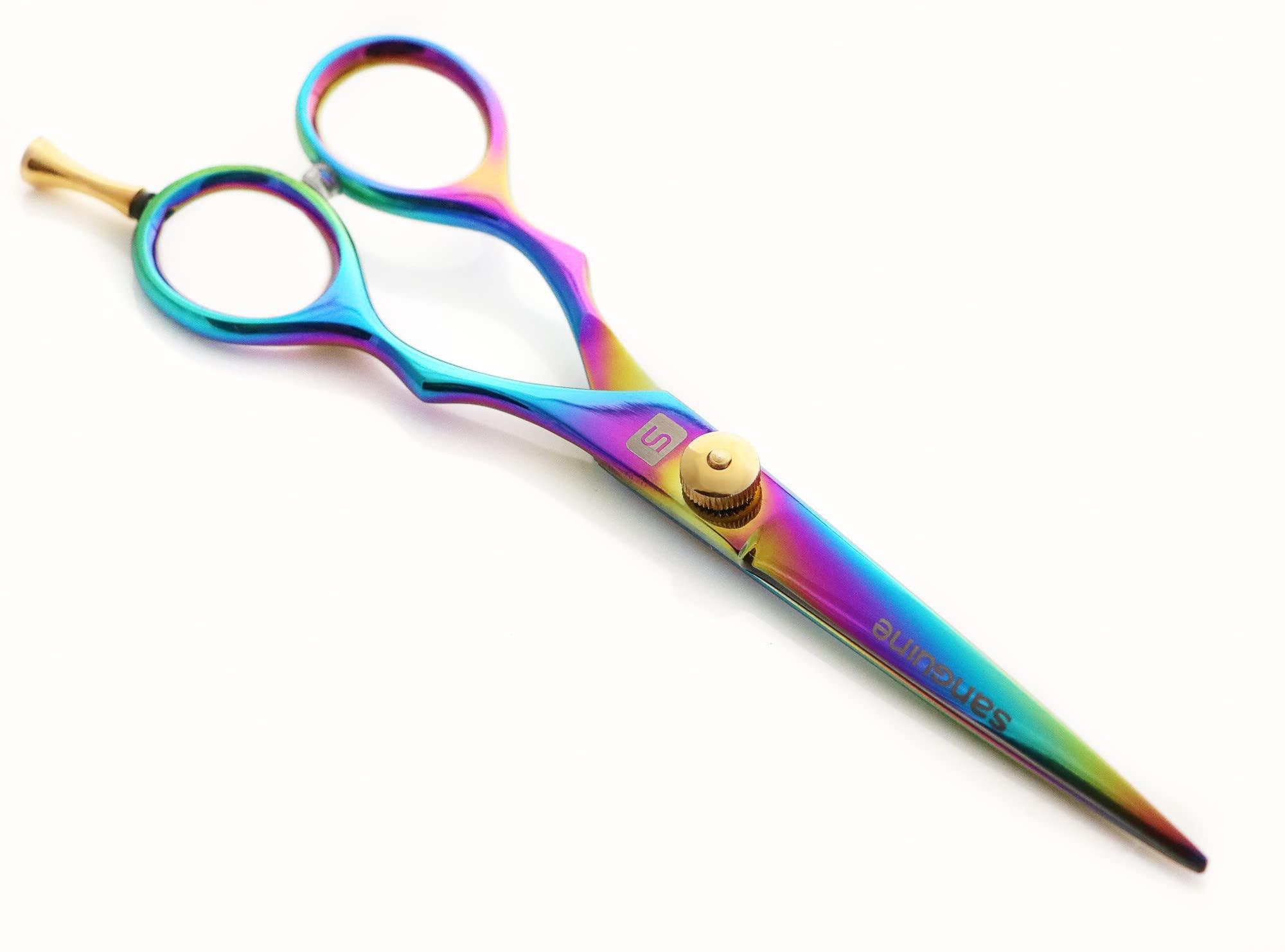 Sanguine Left Handed Hair Scissors, Left Hand Hairdressers and Barber Shears, Titanium Sheen 6 inch - Presentation Case