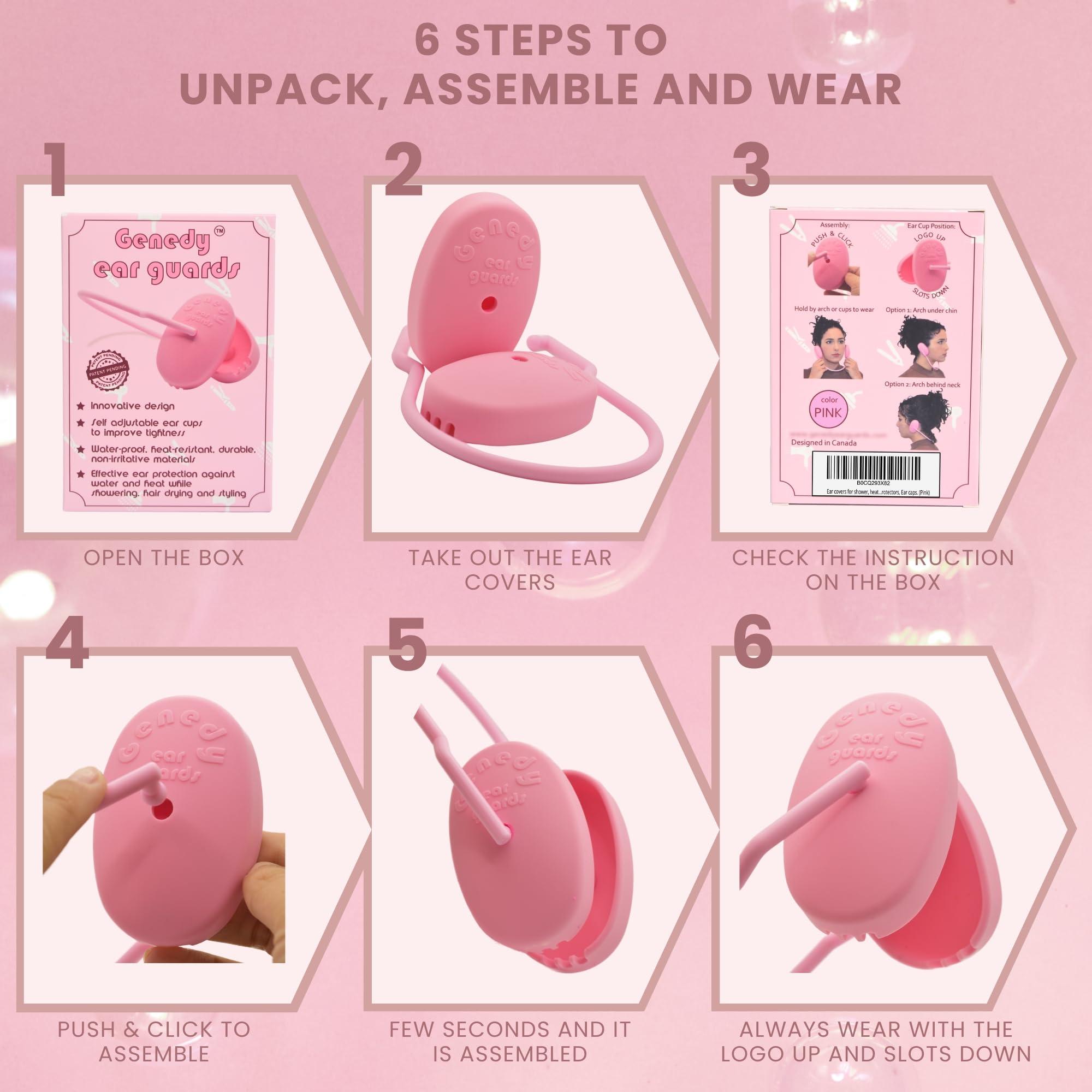 Genedy Genedy Ear Covers for Shower, Heat and Hair Dye Protection - Pink - Waterproof Ear Covers for Washing Hair - Reusable Silicone Ear Caps For Hair Dye - Ear Protectors From Heat Styling and Dryer