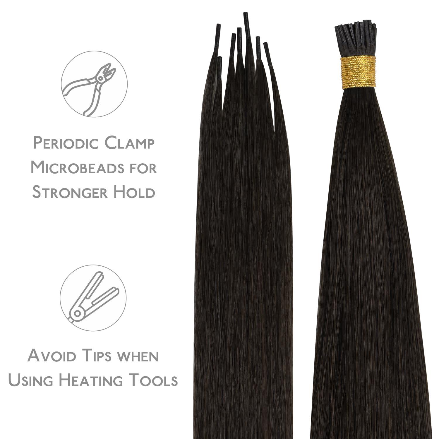 Wennalife WENNALIFE I Tip Hair Extensions Real Human Hair, 100g 100s 24 Inch Dark Brown Remy Itip Human Hair Extensions Invisible Itips Straight I Tips Cold Fusion Extensions