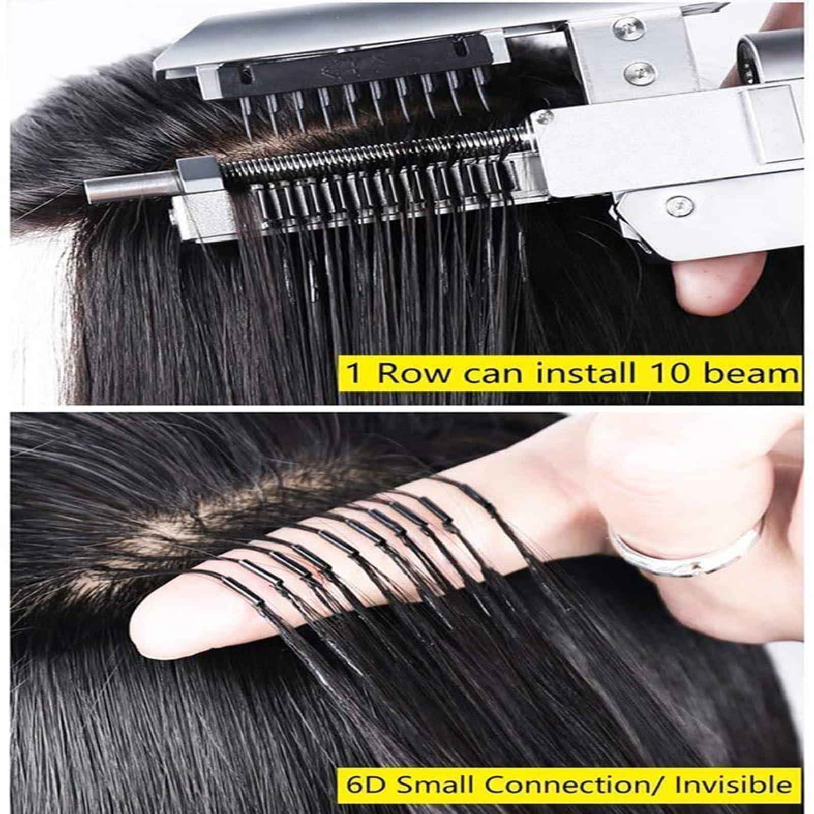 Generic 6D Hair Extensions Machine Kit - for Salon 100% Real Human Hair with Pliers/10-pin Invisible 6d Hair Extension with Pliers, Fast Installation and Removal, 1 Row 10 Bundles