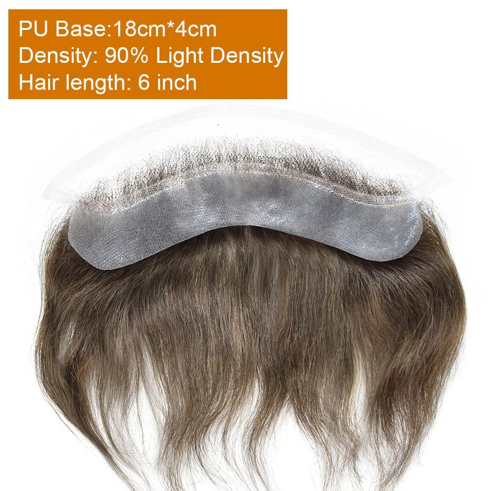 Generic French Lace Front Mens Frontal Hairpiece for Receding Hairline V-Shape Thin Skin Poly Pu Forehead Replacement Natural Human Hair System for Men (4cmX18cm-90% Light Density, 1 Jet Black)