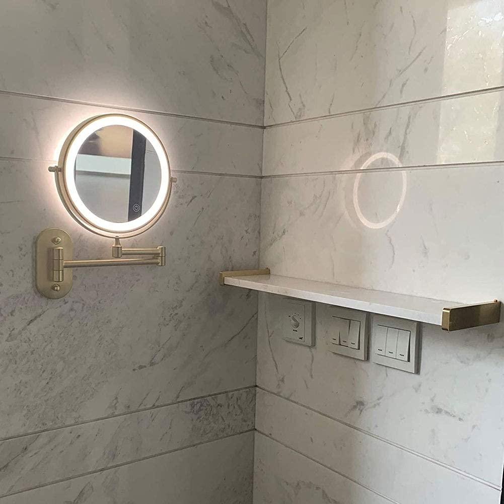 DUDSME DUDSME Bathroom USB Rechargeable 8 Inches Bathroom Mirror Wall Mounted Upgrade Auto Off LED Makeup Mirror Shaving Mirror with 1X/5X Magnification 360 Swivel Matte Gold (Size : 1X/5X)