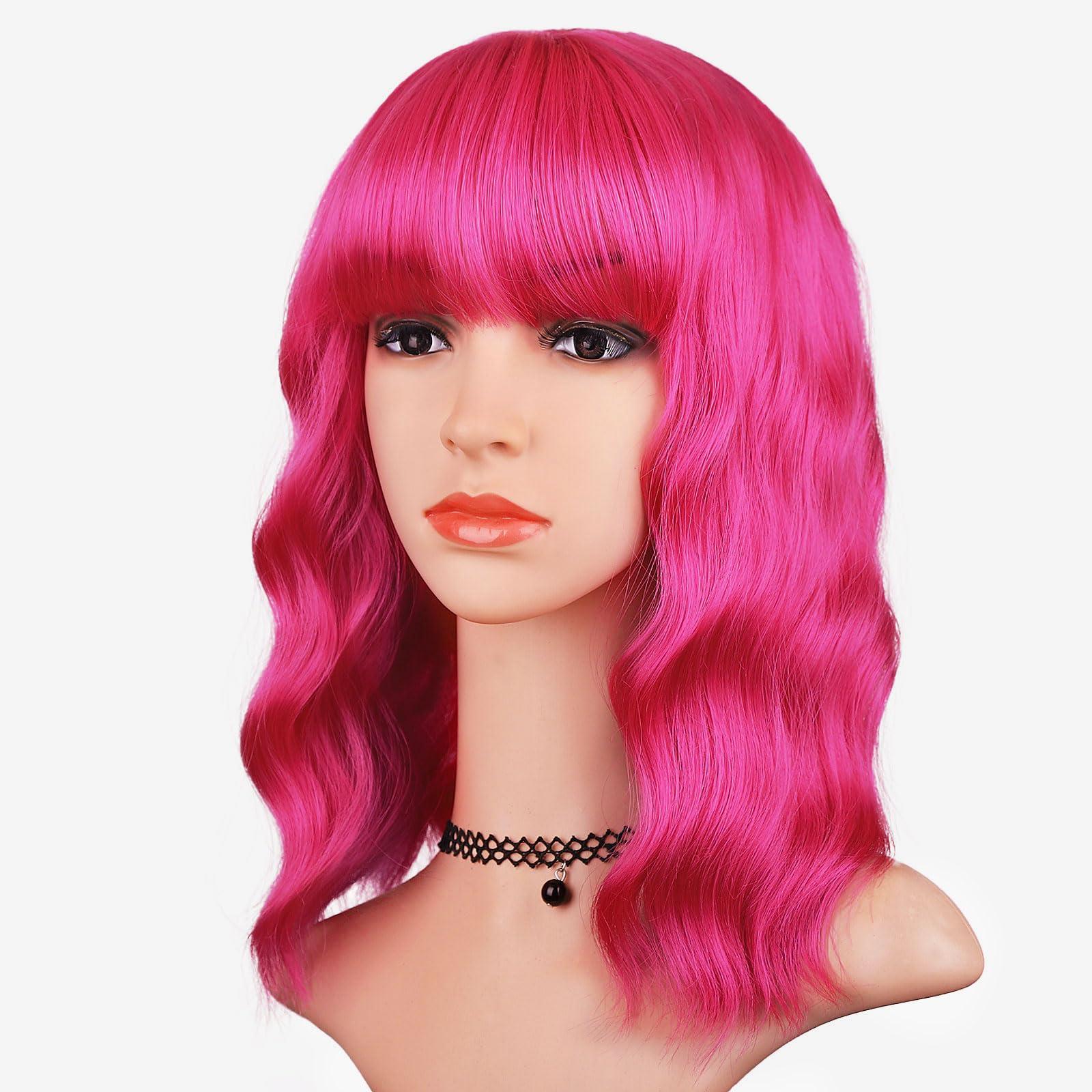 HAIRUP HAIRUP purple wig and hot pink wig and pink wig and teal blue wig with bangs for women