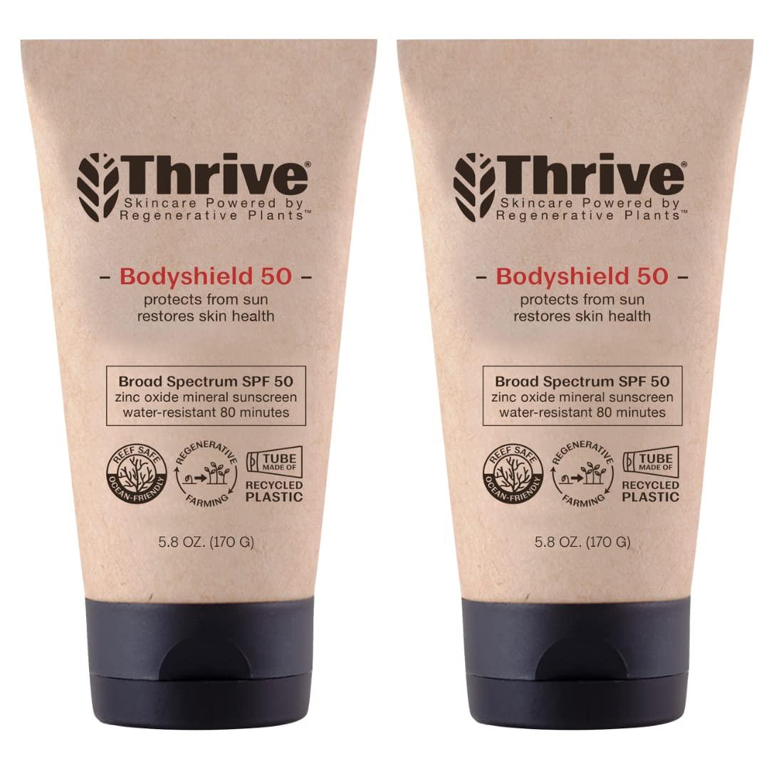 Thrive Natural Care Thrive Natural Care Body Mineral Sunscreen SPF50 - Water Resistant Reef Safe Sunscreen with Broad Spectrum Clear Zinc Oxide Sun Block - Vegan, 5.8 Oz (Pack of 2)