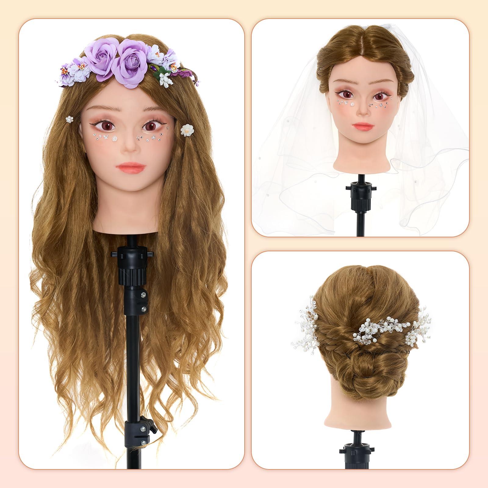 Neverland Beauty & Health Neverland Beauty Mannequin Head with 50% Real Human Hair, 26 Inch Cosmetology Mannequin Head with Hair for Makeup Braiding Curling Cuting, Make up Doll Head for Hair Styling with Table Clamp
