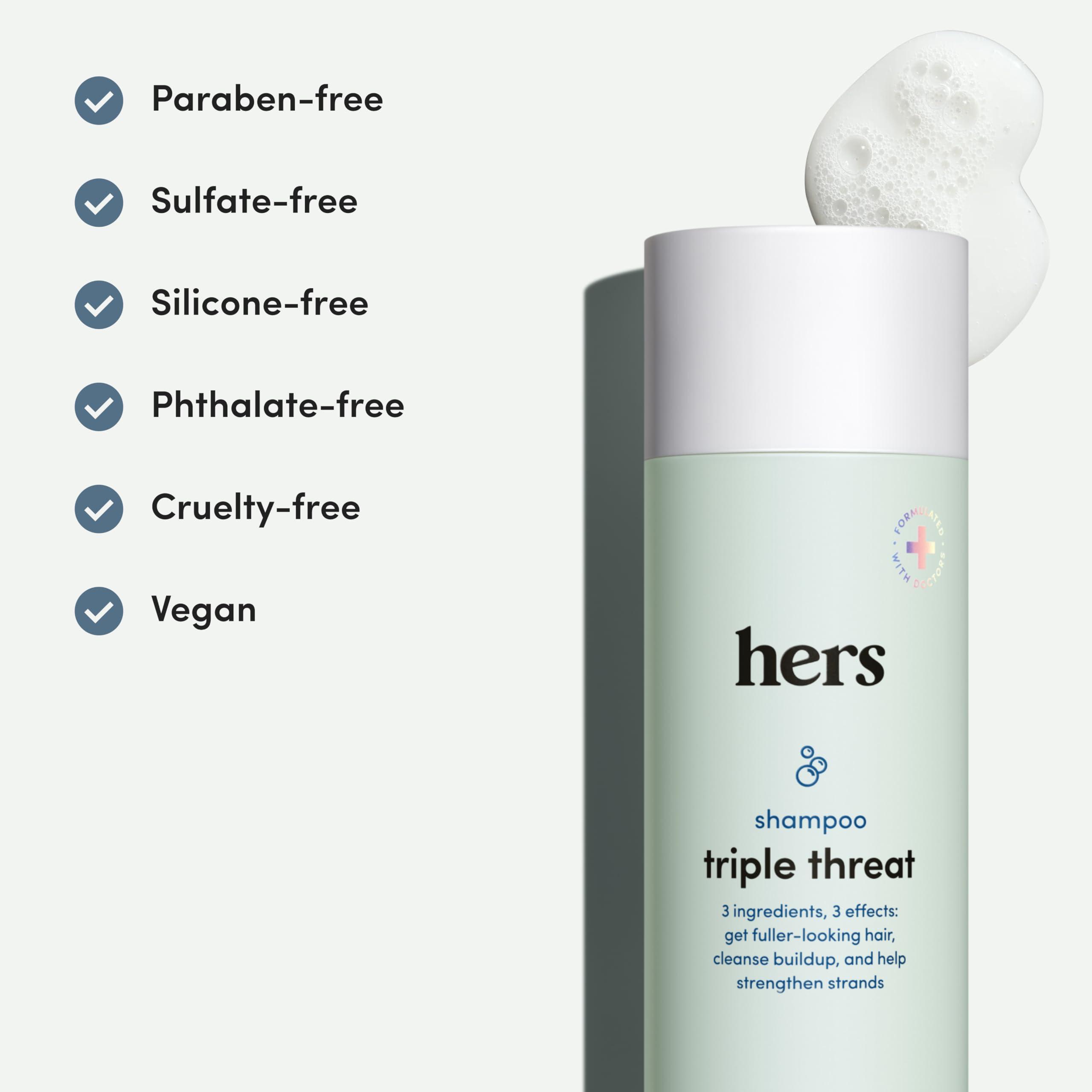 Hers hers Triple Threat Shampoo and Conditioner Set for Women- Thickening, Moisturizing, Reduces Shedding - Color Safe Hair Loss Shampoo and Conditioner- Napa Rose, 2 pack, 6.4oz