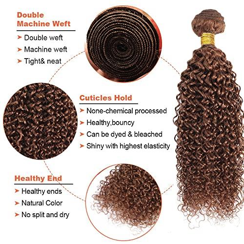 DiexrLamx Color #30 Bundles Brown Kinky Curly Human Hair Bundles Brazilian Light Brown Curly Bundles Human Hair Unprocessed Virgin Hair 3 Bundles 10 10 10 Inch Light Brown Bundles Hair Weave