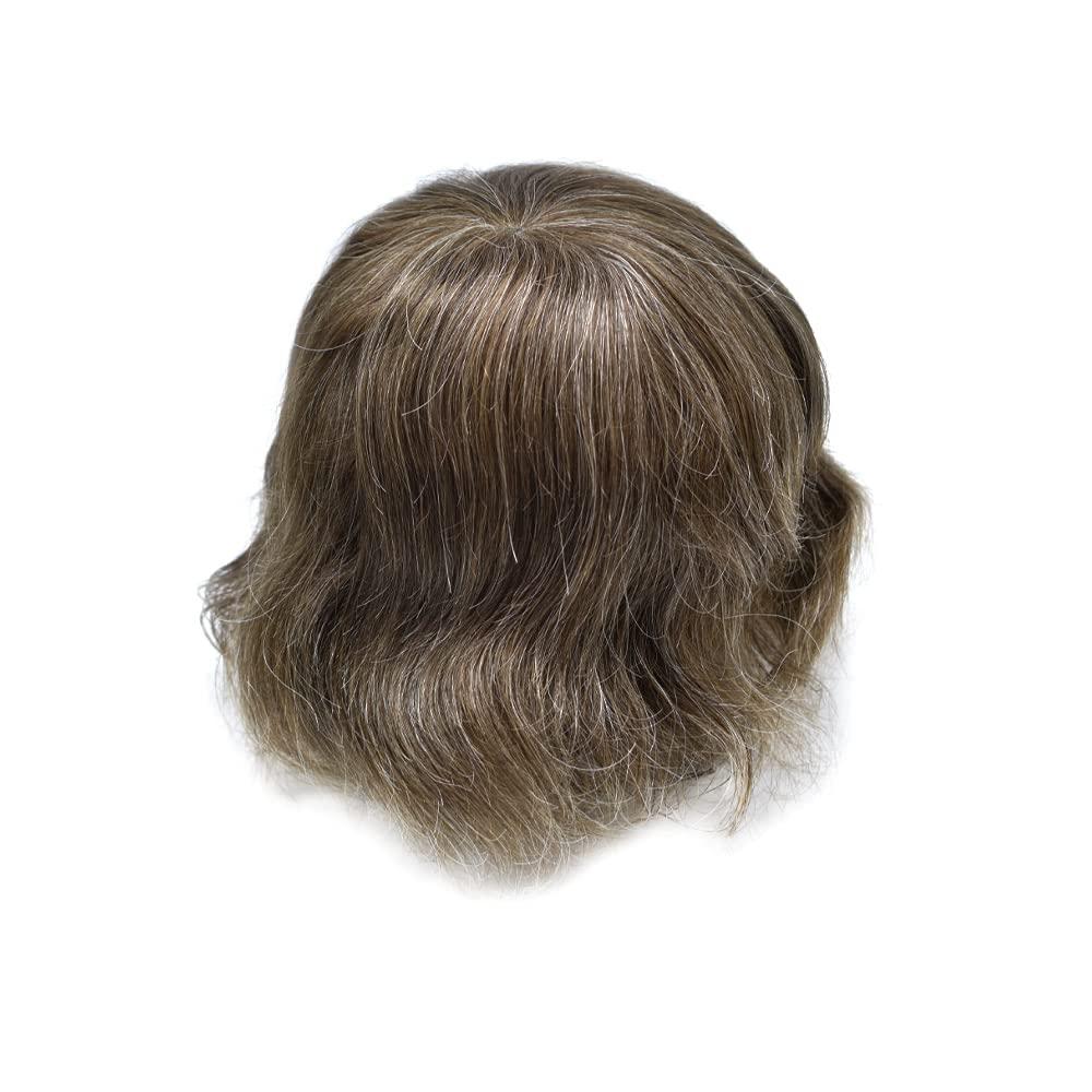 Healthlif Healthlif Mens Toupee Hair Replacement System Natural Thin Skin Toupee For Men Real Human Hair Hair Pieces For Men 8X10#520#5 Medium Light Brown+20% Grey